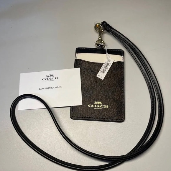 NWT COACH ID Lanyard Badge ID Holder Black Leather